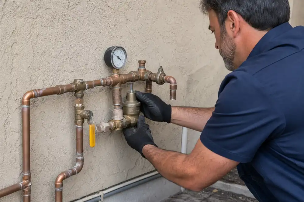 Outdoor plumbing repair in winter conditions near Marysville