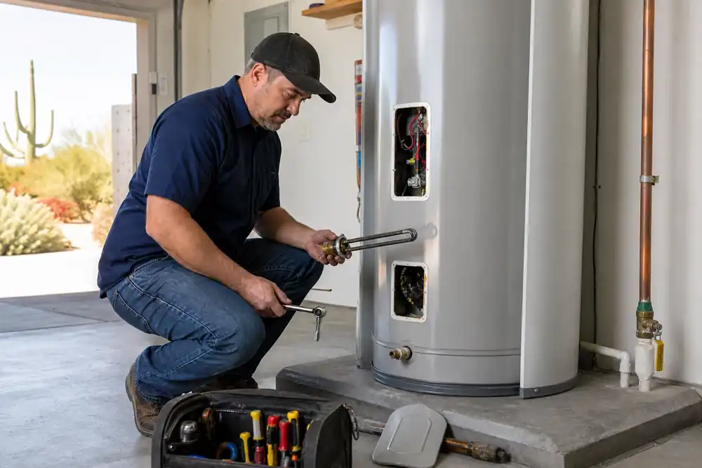 Plumber shutting off a spraying copper pipe leak in a Marysville home
