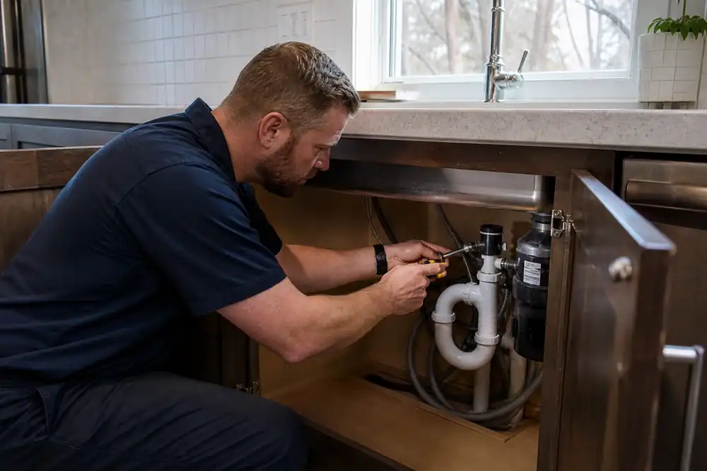Technician checking pressure on a residential water heater in Marysville