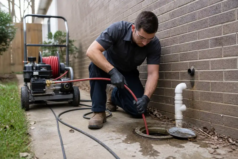 Hydro jetting an outdoor cleanout with a jetter machine